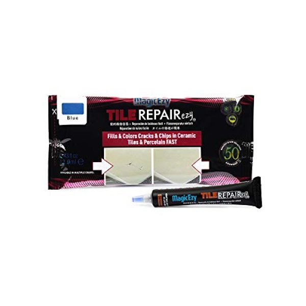 MagicEzy Tile RepairEzy - AZUL - Kit de reparación de azulejos de cerámica - Azulejos de baño agrietados