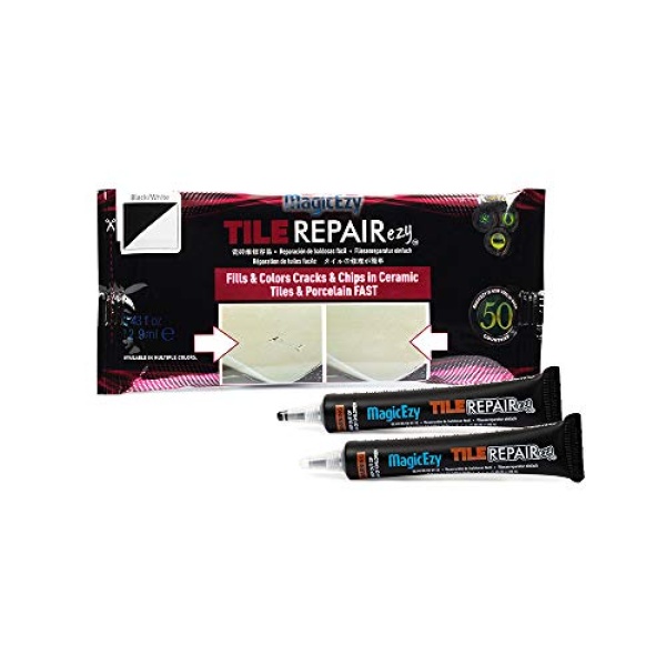 MagicEzy Tile RepairEzy - BLANCO y NEGRO - Kit de reparación de azulejos de cerámica - Azulejos de baño agrietados