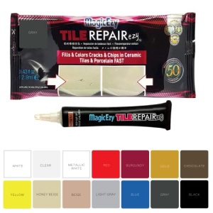 MagicEzy Tile RepairEzy - GRIS -  Kit de reparación de azulejos de cerámica - Azulejos de baño agrietados