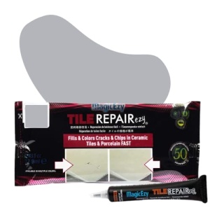 MagicEzy Tile RepairEzy - GRIS CLARO - Kit de reparación de azulejos de cerámica - Azulejos de baño agrietados