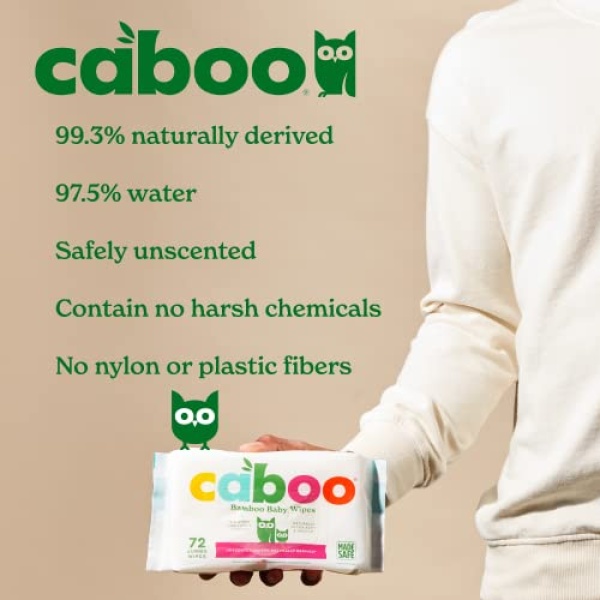 Caboo Toallitas para bebé, 216 unidades, sin perfume, ecológicas, fabricadas con viscosa de bambú, libre de productos químicos agresivos, fórmula para pieles sensibles a base de plantas, BRC, FSC, FDA - Image 5