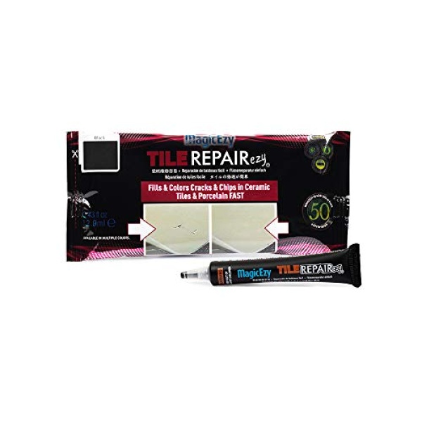 MagicEzy Tile RepairEzy - NEGRO - Kit de reparación de azulejos de cerámica - Azulejos de baño agrietados