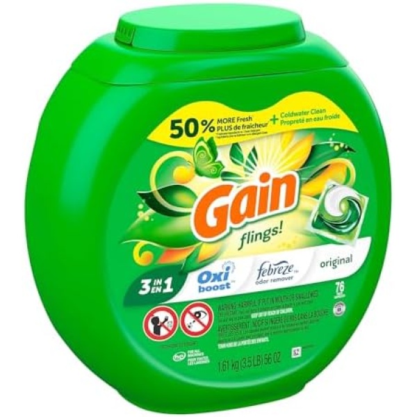 Gain Flings - Jabón de detergente compatible con HE de larga duración, aroma original, 76 unidades - Image 5