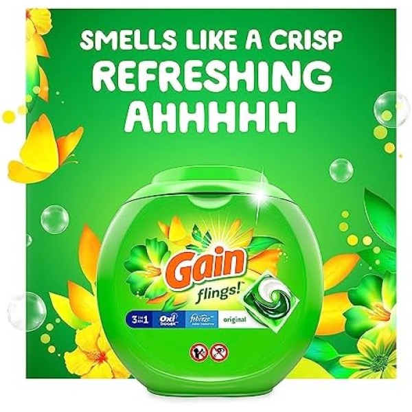 Gain Flings - Jabón de detergente compatible con HE de larga duración, aroma original, 76 unidades - Image 6
