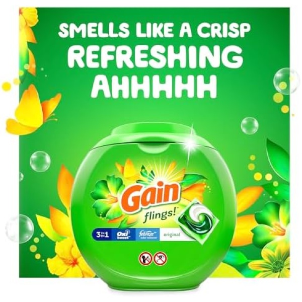 Gain Flings - Jabón de detergente compatible con HE de larga duración, aroma original, 76 unidades - Image 8