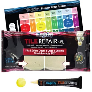 MagicEzy Tile RepairEzy - AMARILLO - Kit de reparación de azulejos de cerámica - Azulejos de baño agrietados