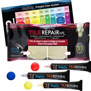 MagicEzy Tile RepairEzy - COLORES PRIMARIOS - Kit de reparación de azulejos de cerámica - Azulejos de baño agrietados