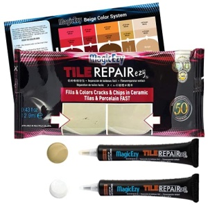 MagicEzy Tile RepairEzy - BEIGE y BLANCO MIEL - Kit de reparación de azulejos de cerámica - Azulejos de baño agrietados