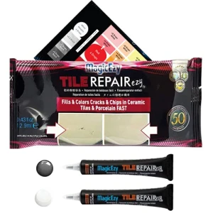 MagicEzy Tile RepairEzy - GRIS Y BLANCO - Kit de reparación de azulejos de cerámica - Azulejos de baño agrietados