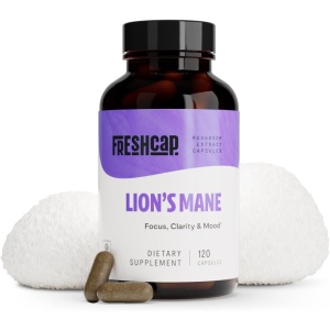 FreshCap Lions Mane Suplemento Cápsulas – Ayurveda Premium USDA Organic Dual Extracted, Sin OMG, sin gluten, vegano.