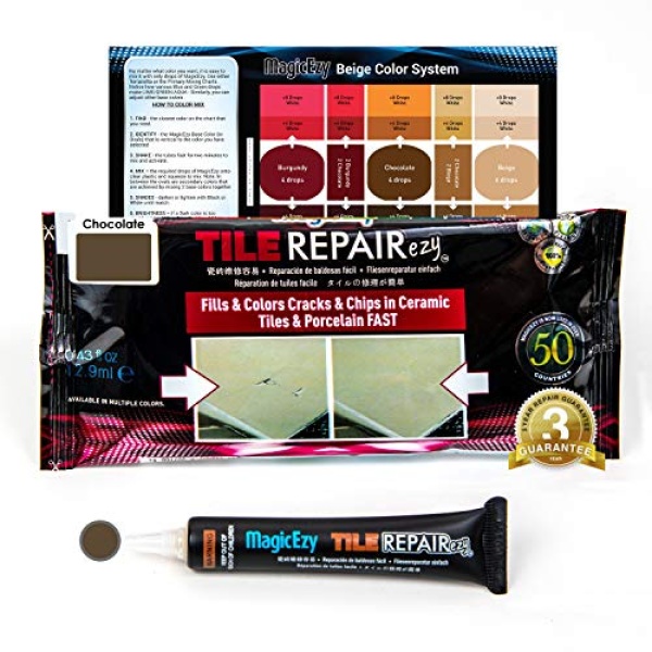 MagicEzy Tile RepairEzy - CHOCOLATE - Kit de reparación de azulejos de cerámica - Azulejos de baño agrietados