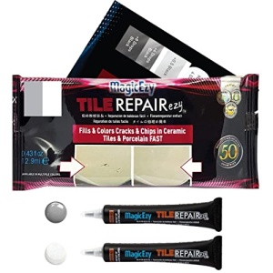 MagicEzy Tile RepairEzy - GRIS CLARO Y BLANCO - Kit de reparación de azulejos de cerámica - Azulejos de baño agrietados