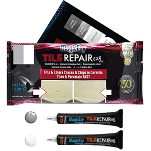 MagicEzy Tile RepairEzy - GRIS CLARO Y BLANCO - Kit de reparación de azulejos de cerámica - Azulejos de baño agrietados