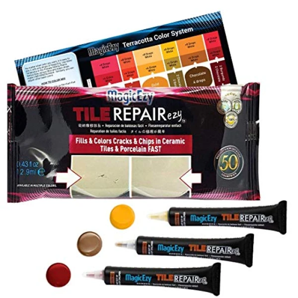 MagicEzy Tile RepairEzy - TERRACOTA - Kit de reparación de azulejos de cerámica - Azulejos de baño agrietados
