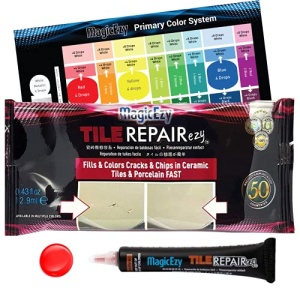 MagicEzy Tile RepairEzy - ROJO - Kit de reparación de azulejos de cerámica - Azulejos de baño agrietados