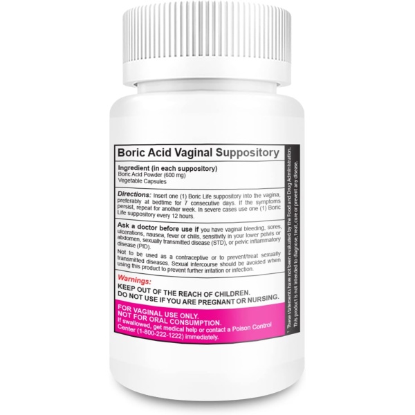 boric Acid suppositories Vaginal – 30 Count, 600 mg – 100% Pure fabricado en EE. UU. – boricfem Apoyo Vaginal - Image 2
