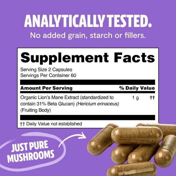 FreshCap Lions Mane Suplemento Cápsulas – Ayurveda Premium USDA Organic Dual Extracted, Sin OMG, sin gluten, vegano. - Image 4