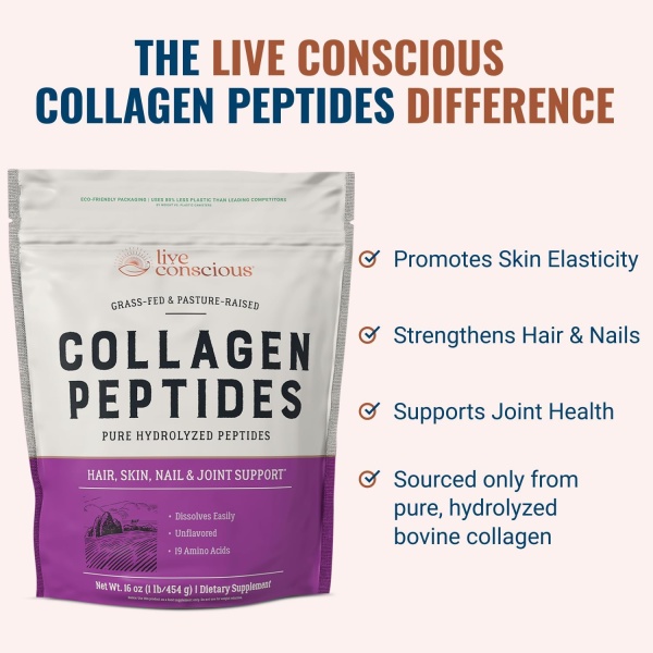 Live Conscious Polvo de péptidos de colágeno – Polvo de colágeno hidrolizado de origen natural - Image 3