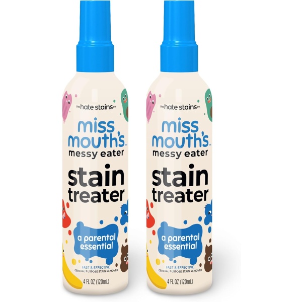 Miss Mouth's Messy Eater - Spray para tratar manchas, paquete de 2 quitamanchas de 4 onzas, esenciales para recién nacidos y bebés.