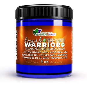 Herbal Mana Royal Warrior con loción de cáñamo de 5000 mg - Crema DMSO 99.9% puro, aceite esencial de magnesio e incienso