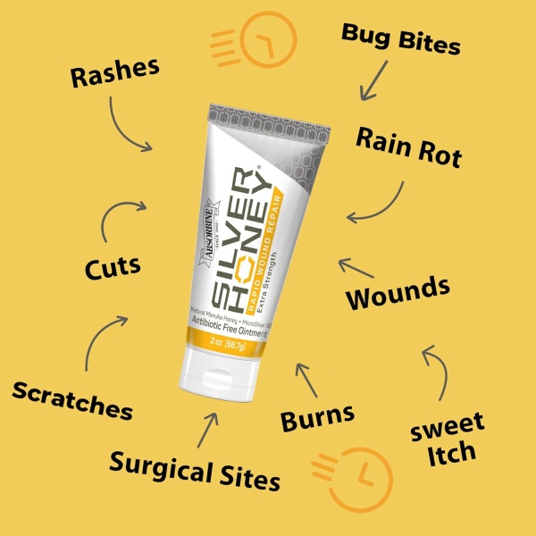 Absorbine Silver Honey - Pomada rápida para reparación de heridas, tubo de 2 onzas, miel de manuka de grado médico y microplata BG - Image 3