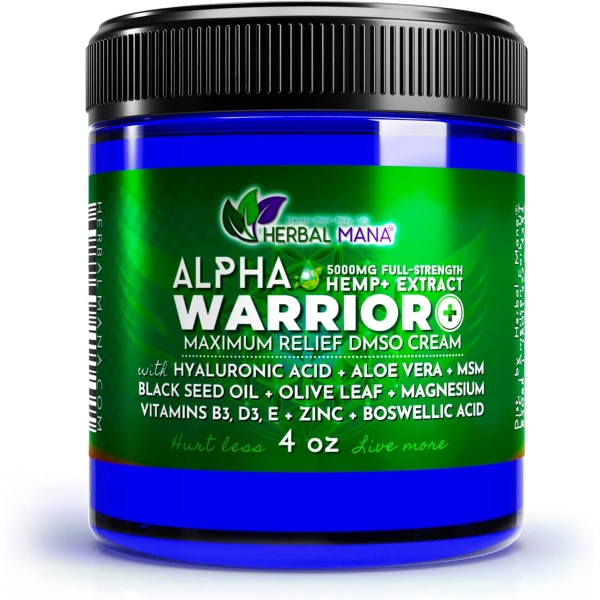 Herbal Mana Alpha Warrior con 5000 mg de cáñamo y 99.9% crema DMSO pura.