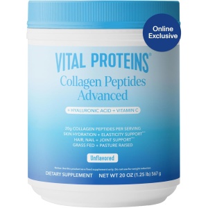 Vital Proteins - Péptidos de colágeno en polvo, de vacas alimentadas con pasto y criadas en prados, sin sabor, 20 onzas
