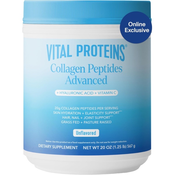 Vital Proteins - Péptidos de colágeno en polvo, de vacas alimentadas con pasto y criadas en prados, sin sabor, 20 onzas