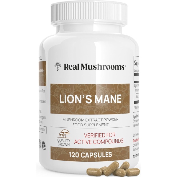 Lions Mane Brain and Focus Supplements - Cápsulas de extracto en polvo de hongos - Suplemento sin OMG y sin gluten para una mejor salud cognitiva