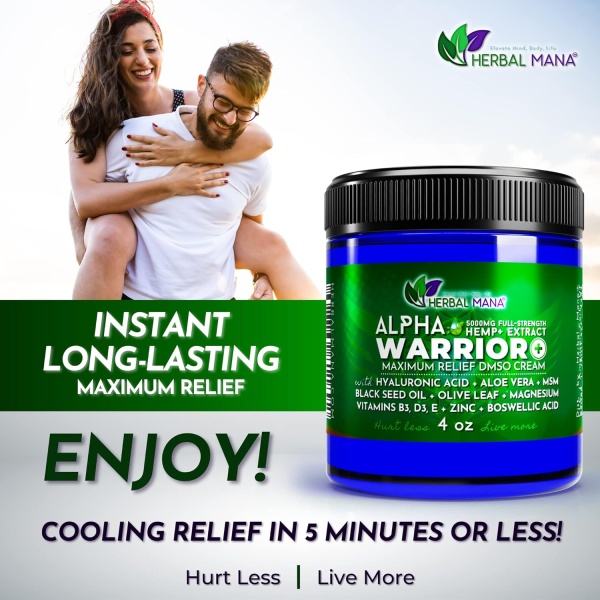 Herbal Mana Alpha Warrior con 5000 mg de cáñamo y 99.9% crema DMSO pura. - Image 2
