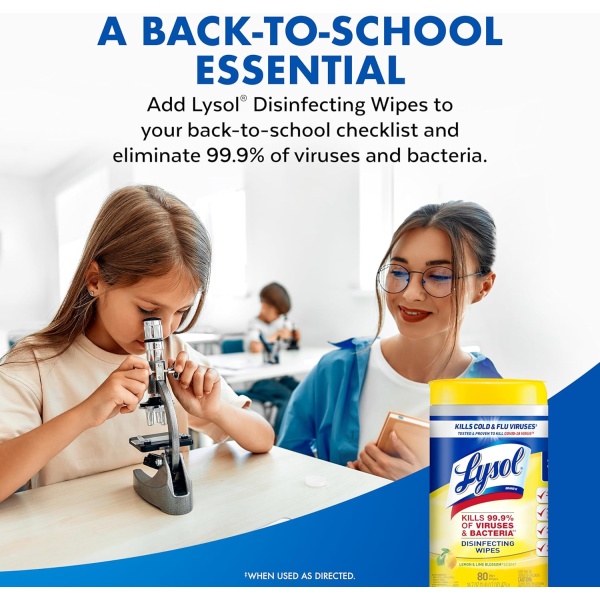 Lysol Toallitas desinfectantes, toallitas de limpieza antibacterianas multisuperficie, para desinfectar y limpiar, flor de limón y lima, 80 unidades (paquete de 3) - Image 10