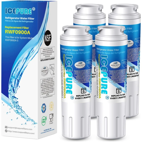 4 Pack ICEPURE UKF8001 Filtro de agua para heladera EveryDrop EDR4RXD1, filtro para Whirlpool, Maytag UKF8001AXX-200, UKF8001P, 4396395, 469006, Puriclean II, FMM-2, WF295, RFC0900A, RWF0A.