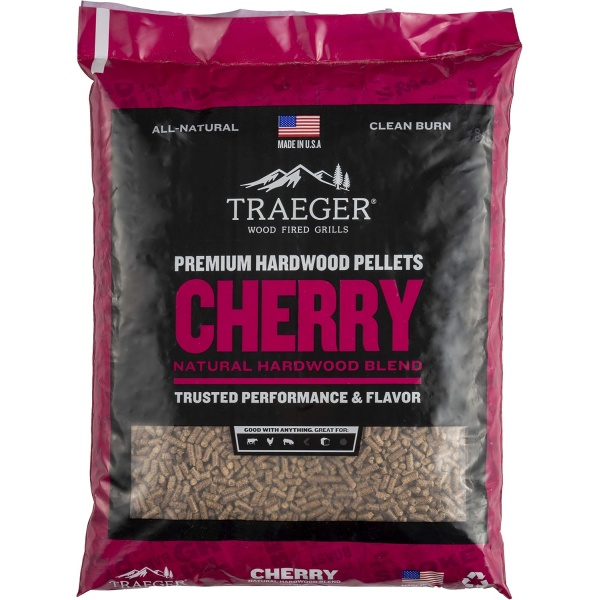 Traeger Grills Briquetas de madera dura de cerezo PEL309 100 % natural para parrilla, ahumar, hornear, asar, cocinar a fuego lento y hacer a la barbacoa, bolsa de 20 libras