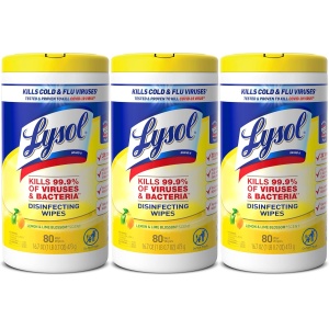 Lysol Toallitas desinfectantes, toallitas de limpieza antibacterianas multisuperficie, para desinfectar y limpiar, flor de limón y lima, 80 unidades (paquete de 3)