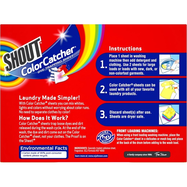 Shout Sábanas de color para lavandería, permiten lavados mixtos, evitan que el color se corra y mantiene el color original de la ropa, 72 unidades, paquete de 2 (144 hojas en total) - Image 2