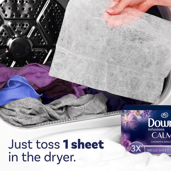 Downy Infusions - Toallitas mega para secadora, suavizante de ropa, fragancia de lavanda y vainilla (Calm), 180 unidades - Image 2