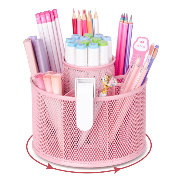 Organizador Giratorio Rosado Para Escritorio, Soporte Para B