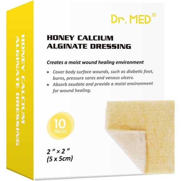 Apósitos De Alginato De Calcio Y Miel Manuka 5x5 Cm 10 Pack