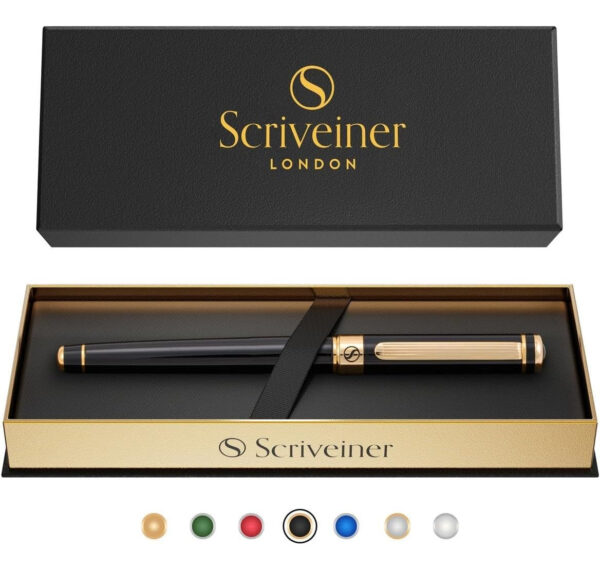 Bolígrafo Scriveiner Negro Y Oro 24k Con Recarga Schmidt