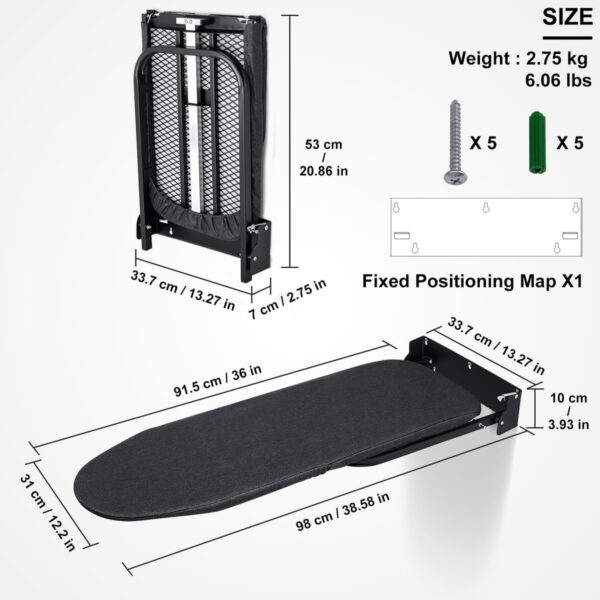 Buro Para Planchar Compacta De Pared Plegable 30 Cm × 91 Cm - Image 2
