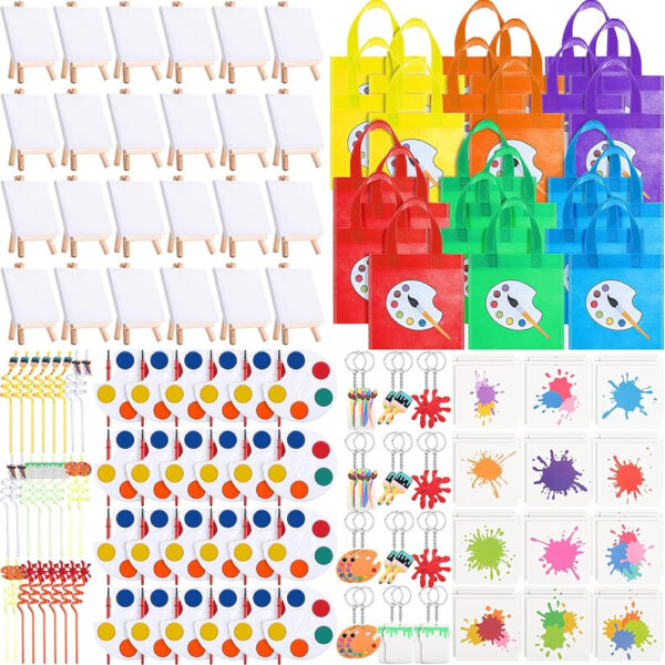 Recuerdos de fiesta para niños pequeños, pintura artística, lienzo, acuarela, pintura artística, pajitas, llavero, bolsas temporales de tatuaje, juego para niños, cumpleaños, premios
