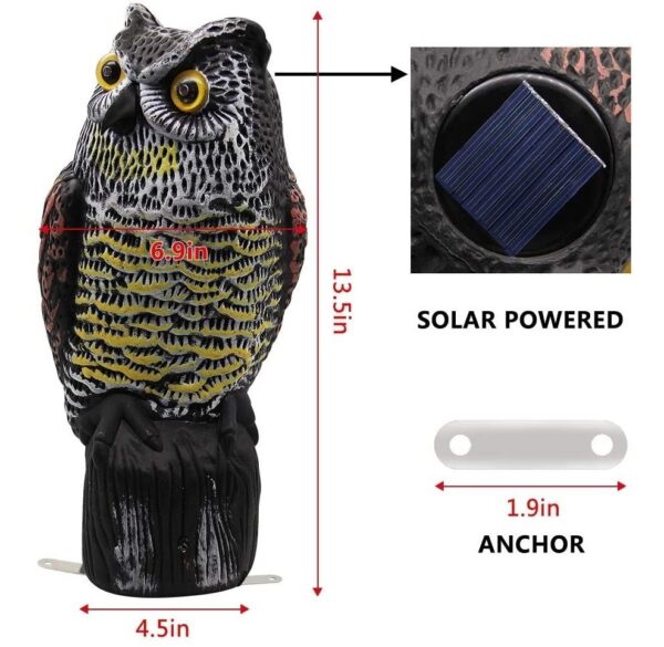 Búho Espantapájaros Energía Solar Con Sonido Impermeable - Image 3