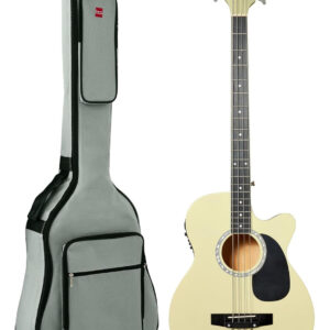 Bcp Bajo Eléctrico Acústico Con Funda 4 Cuerdas Blanco Crema