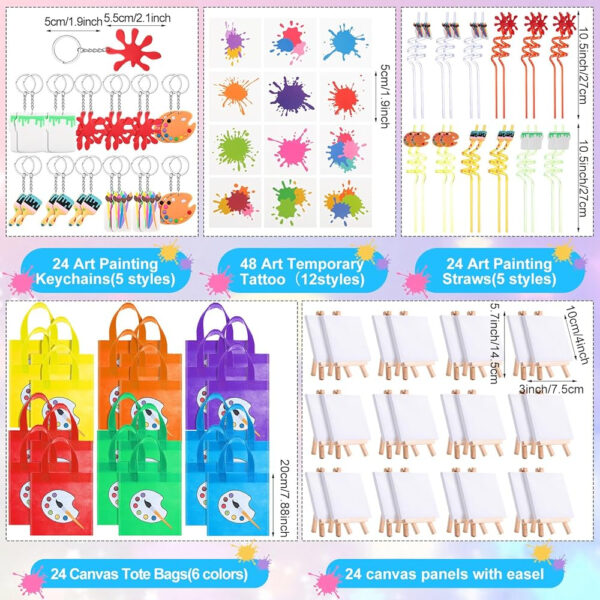 Recuerdos de fiesta para niños pequeños, pintura artística, lienzo, acuarela, pintura artística, pajitas, llavero, bolsas temporales de tatuaje, juego para niños, cumpleaños, premios - Image 2