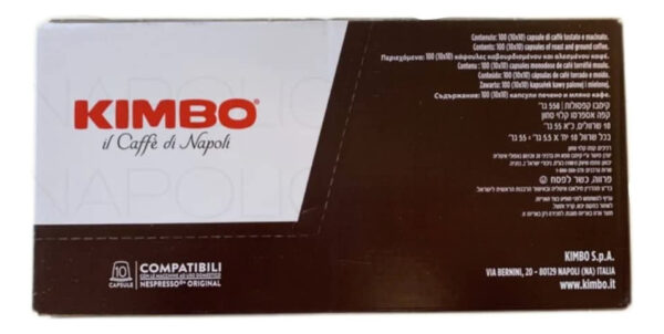 Espresso Napoli Kimbo Para Nespresso, 100 Cápsulas