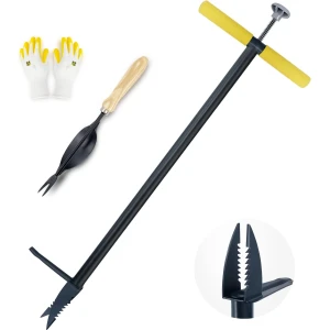 Colwelt Desmalezadora de pie y extractor de malezas, herramienta de extracción de malezas de pie con pedal de pie, desmalezadora manual de paso y giro de 40 pulgadas