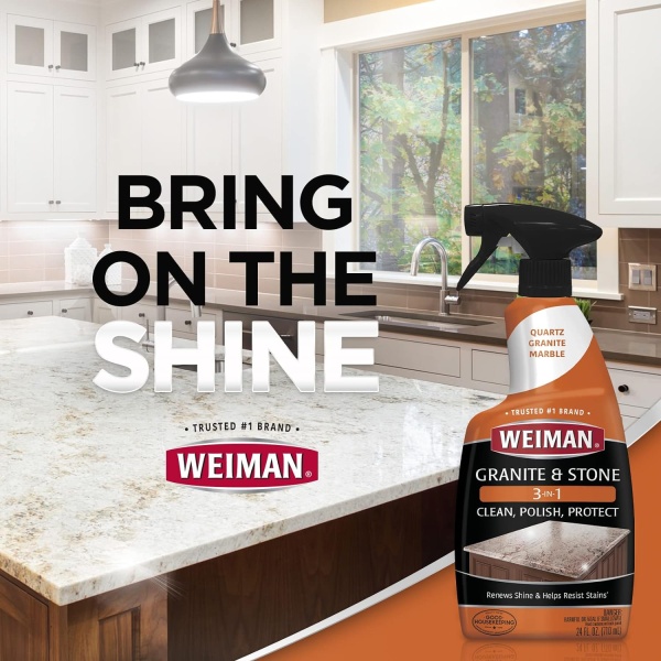 Weiman Granite Cleaner Polish and Protect 3 in 1-2 Pack - Fórmula sin rayas, pH neutro para uso diario en interior y exterior, piedra natural con toalla de microfibra - Image 8