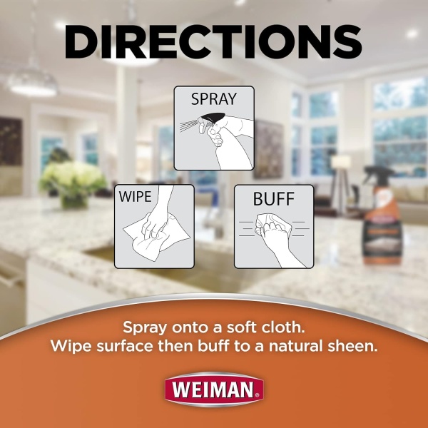 Weiman Granite Cleaner Polish and Protect 3 in 1-2 Pack - Fórmula sin rayas, pH neutro para uso diario en interior y exterior, piedra natural con toalla de microfibra - Image 5