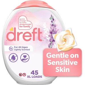 Dreft Detergente para ropa XL Pacs, aroma ligero, lavanda, 45 unidades
