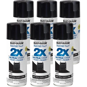 Rust-Oleum - Painter's Touch 2X Ultra Cover - 249122 - Pintura en aerosol, 12 onzas, color negro brillante, paquete de 6 unidades